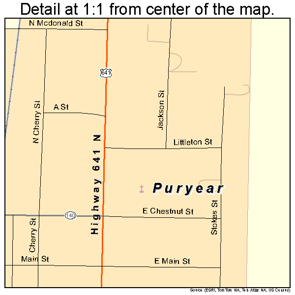 Puryear, Tennessee road map detail