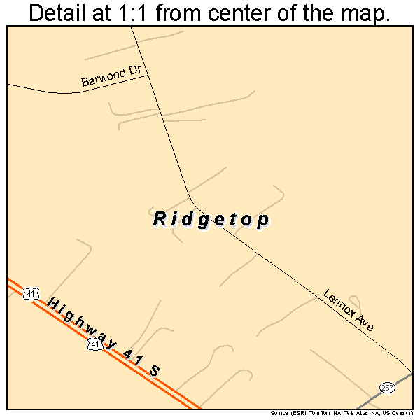 Ridgetop, Tennessee road map detail