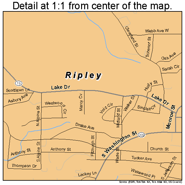 Ripley, Tennessee road map detail