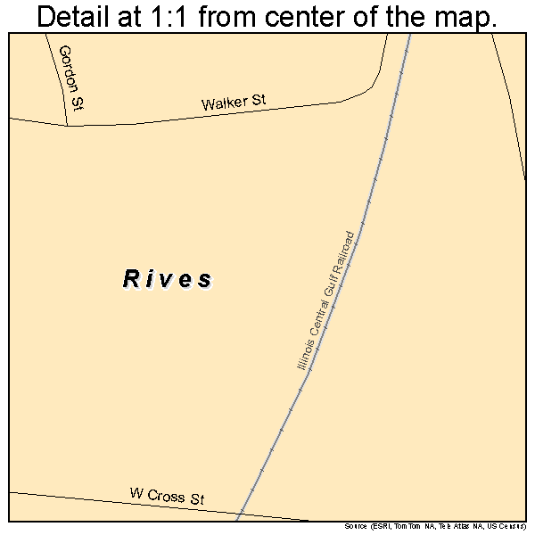 Rives, Tennessee road map detail