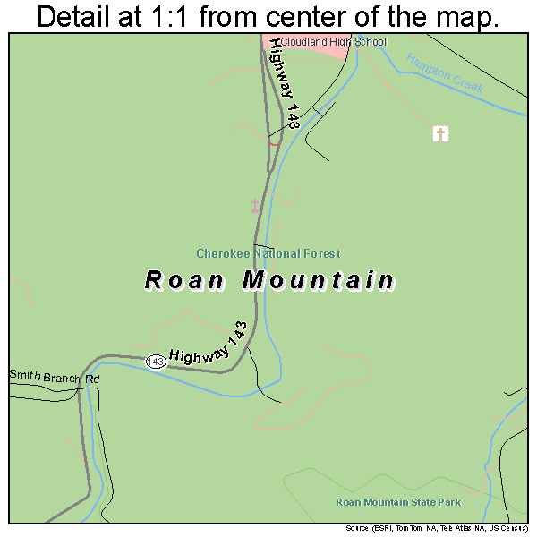 Roan Mountain, Tennessee road map detail
