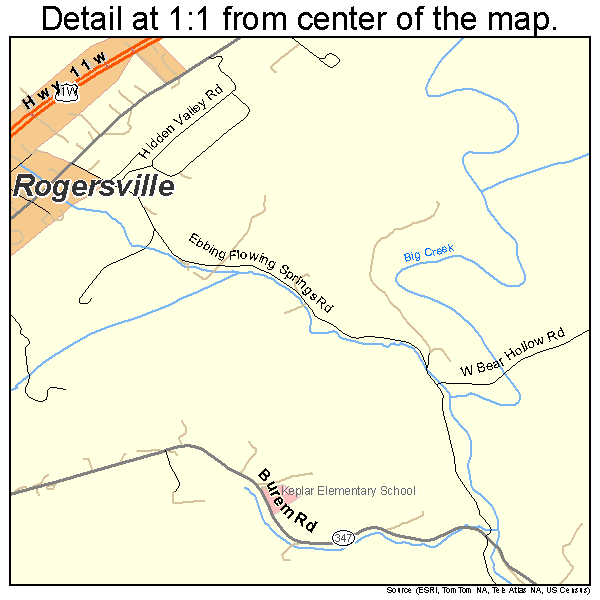 Rogersville, Tennessee road map detail