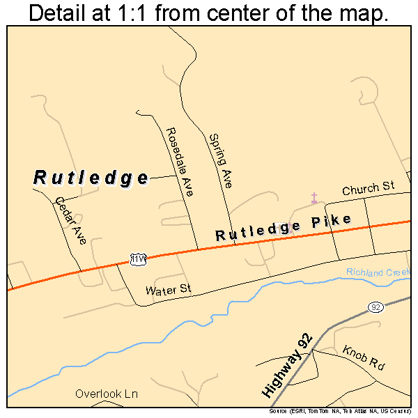 Rutledge, Tennessee road map detail