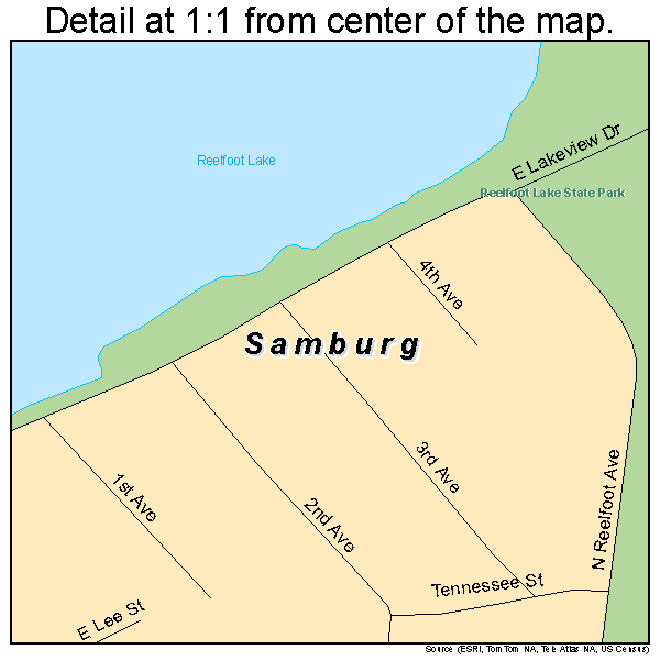 Samburg, Tennessee road map detail