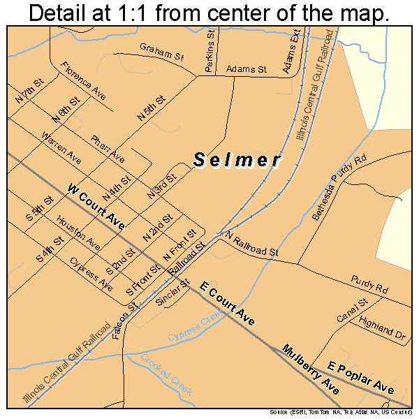 Selmer, Tennessee road map detail