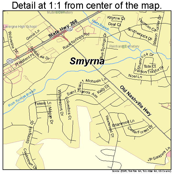 Smyrna, Tennessee road map detail
