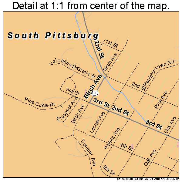 South Pittsburg, Tennessee road map detail