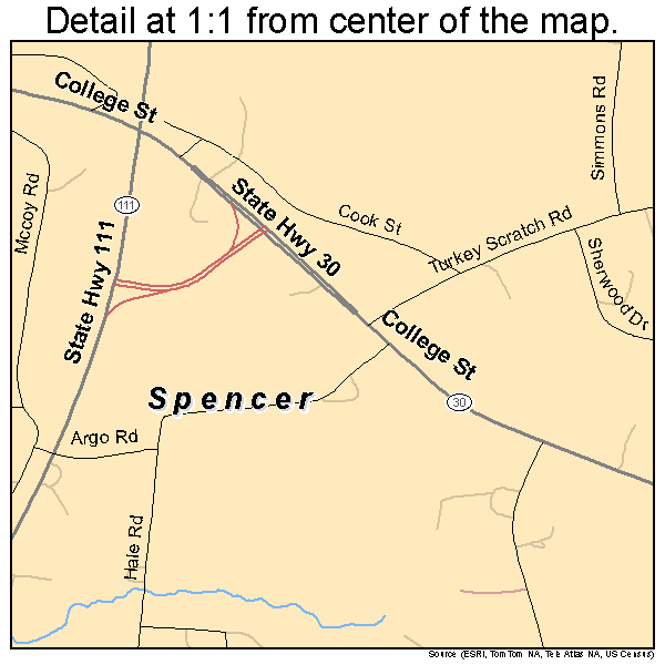 Spencer, Tennessee road map detail