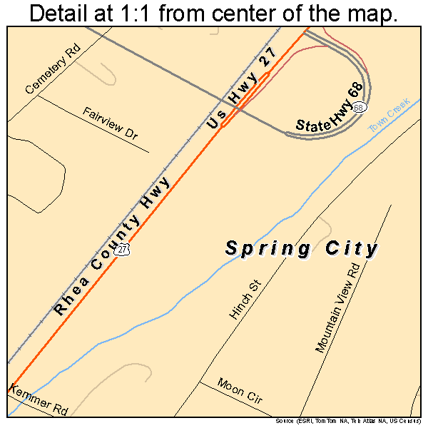 Spring City, Tennessee road map detail