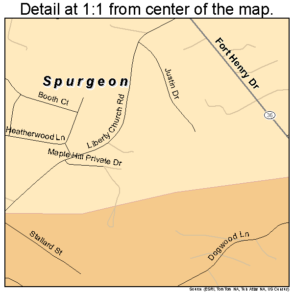 Spurgeon, Tennessee road map detail