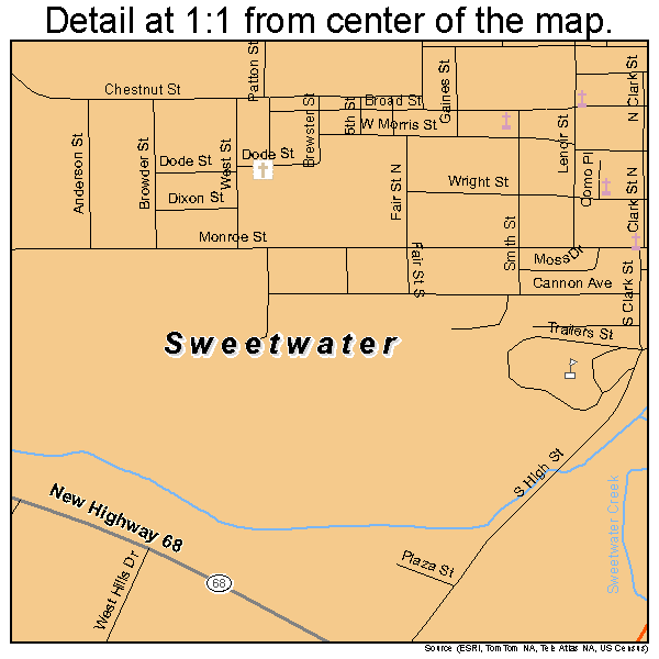 Sweetwater, Tennessee road map detail