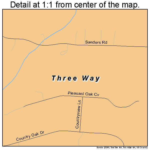Three Way, Tennessee road map detail