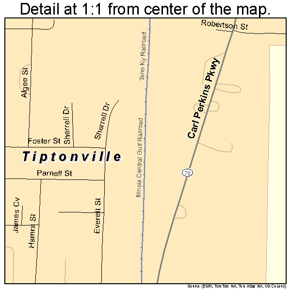 Tiptonville, Tennessee road map detail