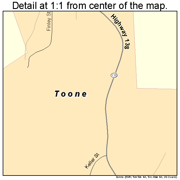 Toone, Tennessee road map detail