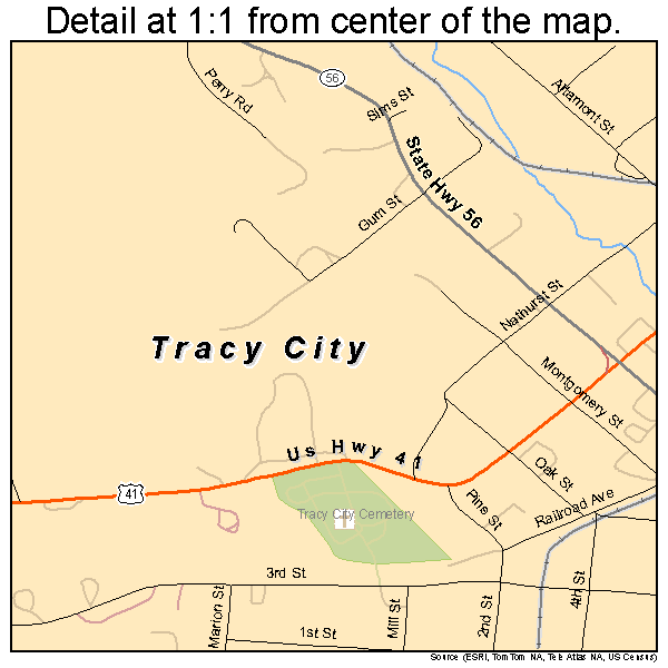 Tracy City, Tennessee road map detail