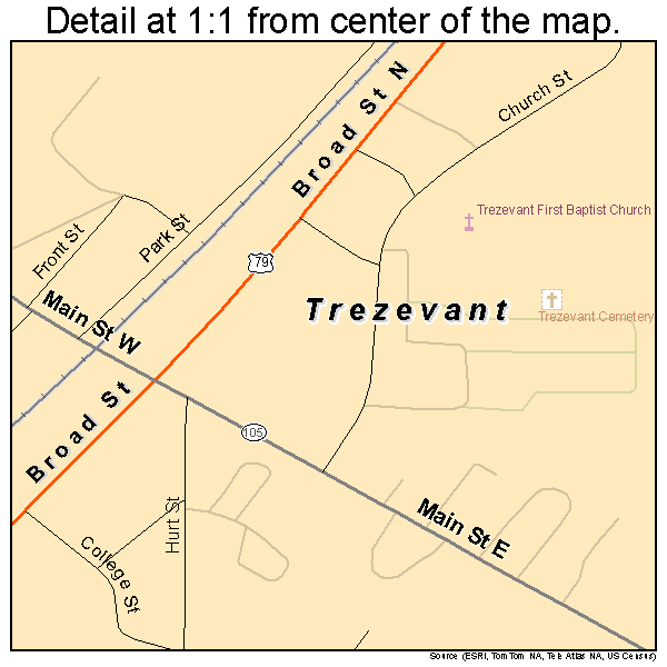 Trezevant, Tennessee road map detail