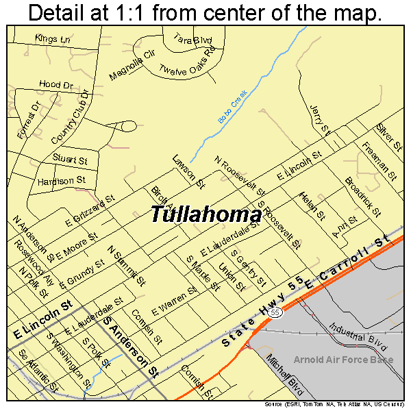 Tullahoma, Tennessee road map detail