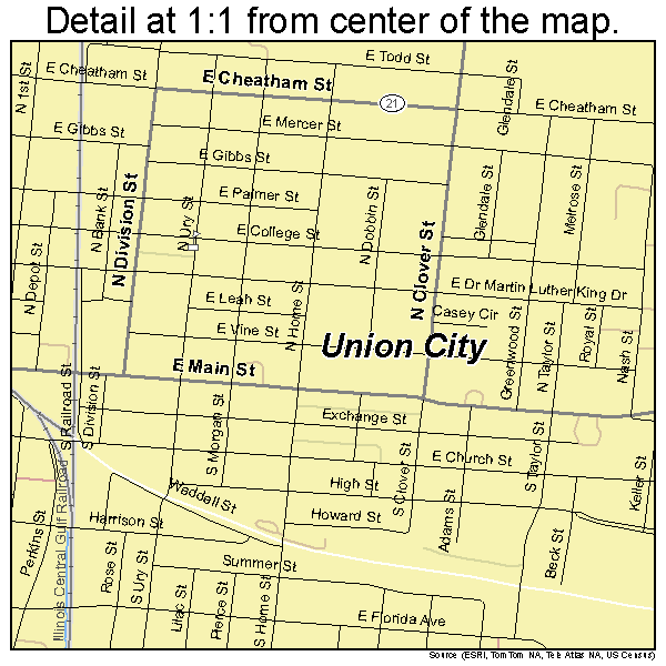 Union City, Tennessee road map detail