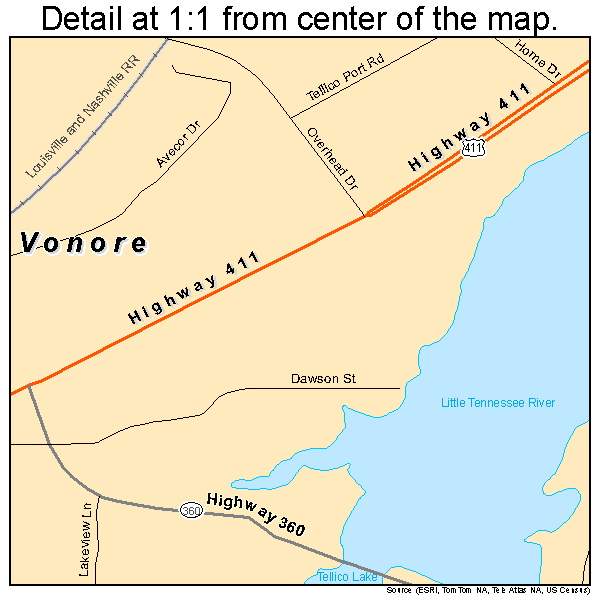Vonore, Tennessee road map detail