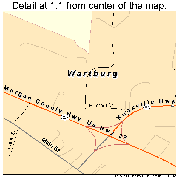 Wartburg, Tennessee road map detail