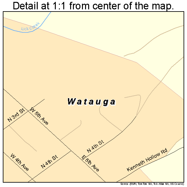 Watauga, Tennessee road map detail
