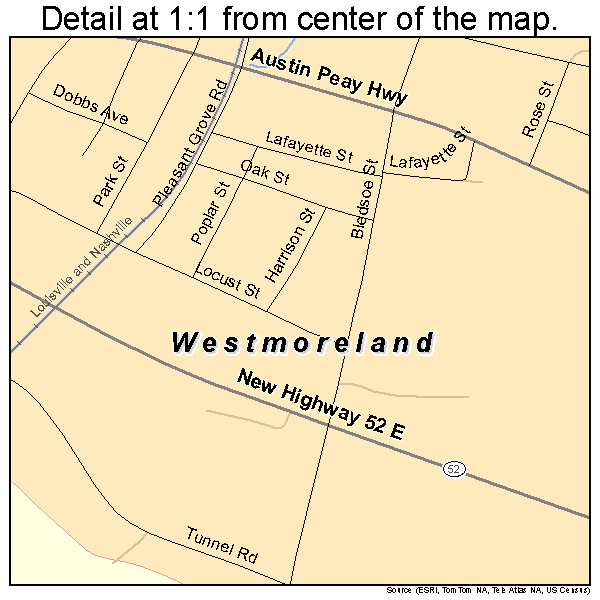 Westmoreland, Tennessee road map detail