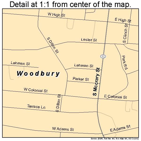 Woodbury, Tennessee road map detail