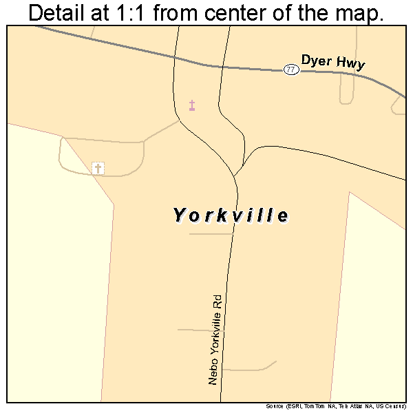 Yorkville, Tennessee road map detail