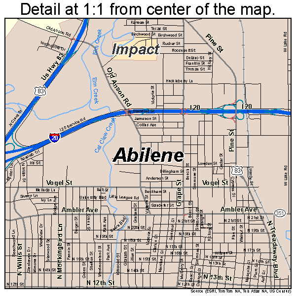 Abilene, Texas road map detail