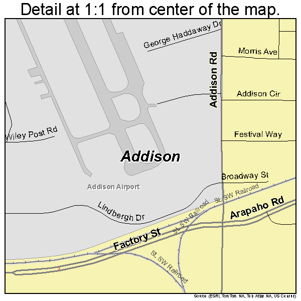 Addison, Texas road map detail