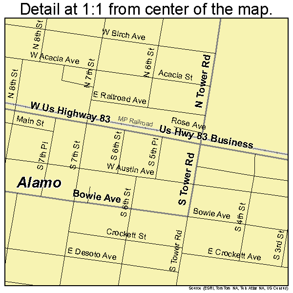 Alamo, Texas road map detail
