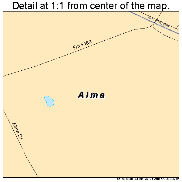 Alma, Texas road map detail