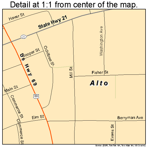 Alto, Texas road map detail