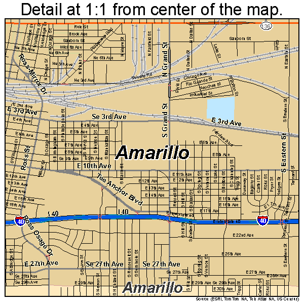 Amarillo, Texas road map detail