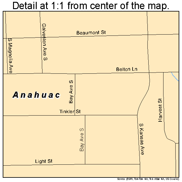 Anahuac, Texas road map detail