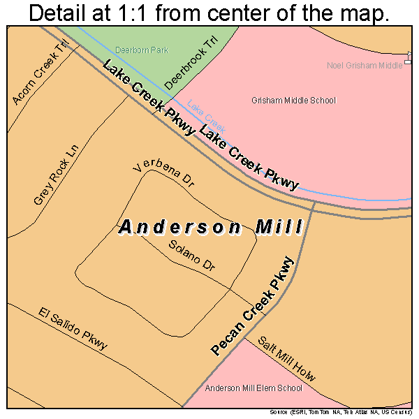 Anderson Mill, Texas road map detail