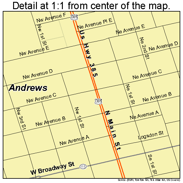 Andrews, Texas road map detail