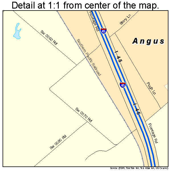 Angus, Texas road map detail