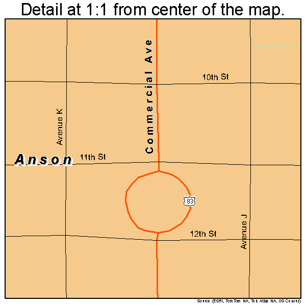 Anson, Texas road map detail