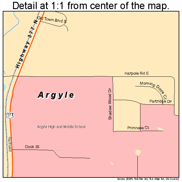 Argyle, Texas road map detail