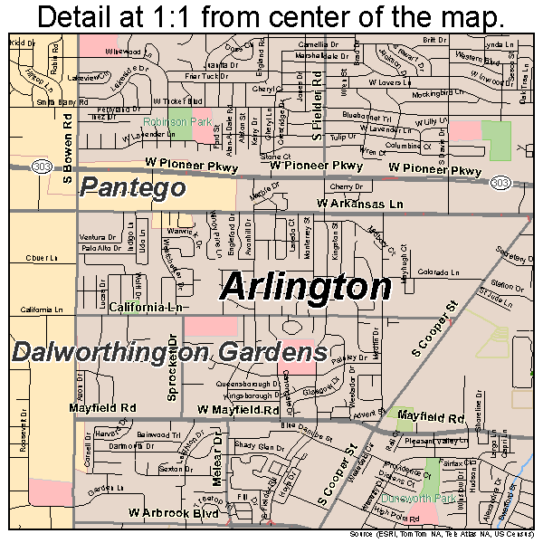 Arlington, Texas road map detail