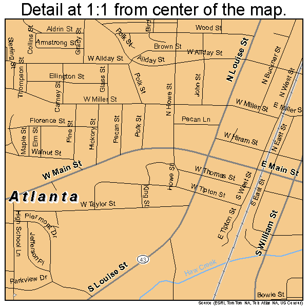 Atlanta, Texas road map detail
