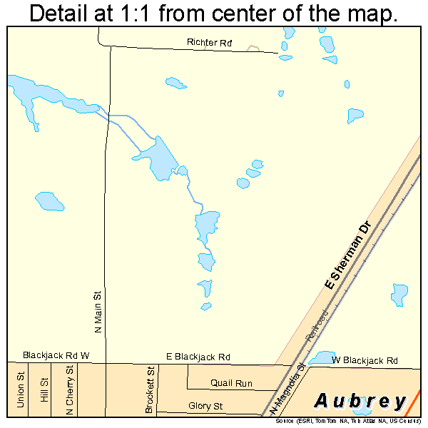 Aubrey, Texas road map detail