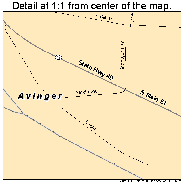 Avinger, Texas road map detail