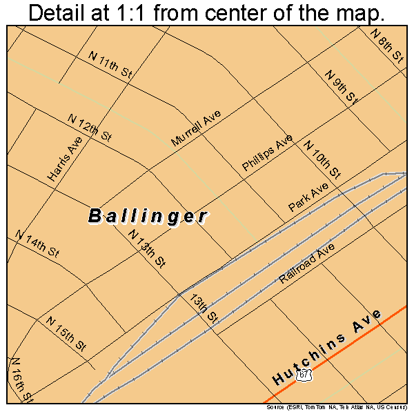 Ballinger, Texas road map detail