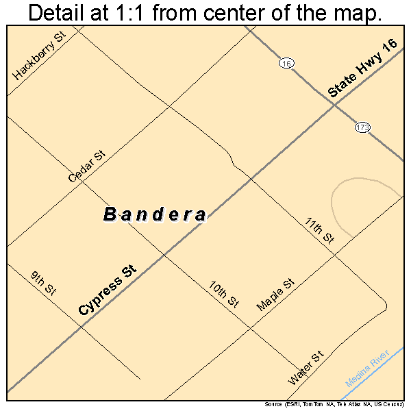 Bandera, Texas road map detail