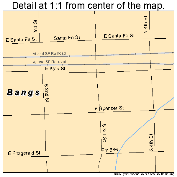 Bangs, Texas road map detail