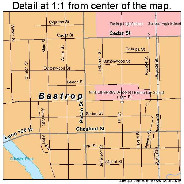 Bastrop, Texas road map detail