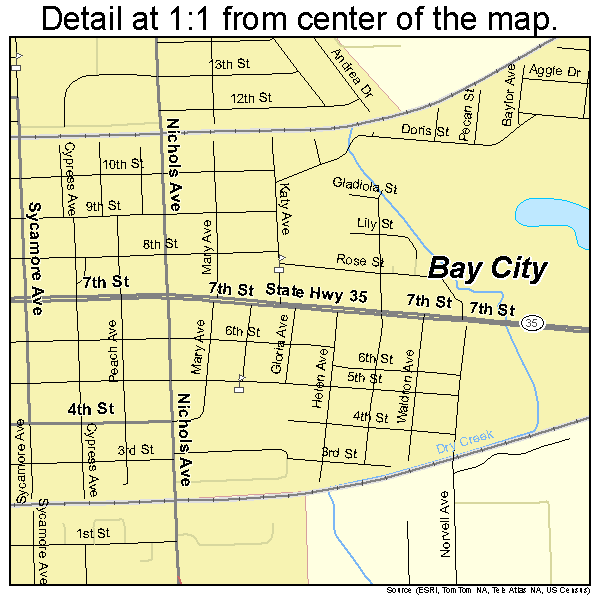 Bay City, Texas road map detail