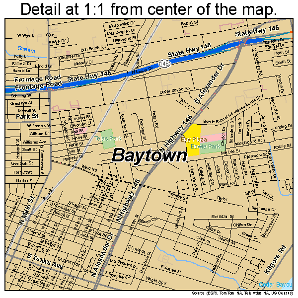 Baytown, Texas road map detail